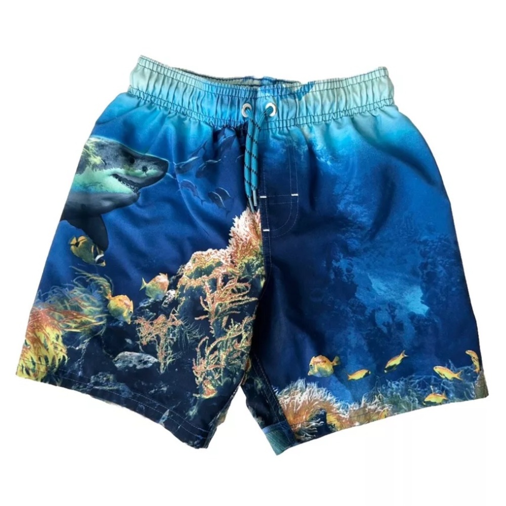 Wonder Nation S Swim Trunks Boys (6/7) Under the Sea Themed Pocket Shark Blue